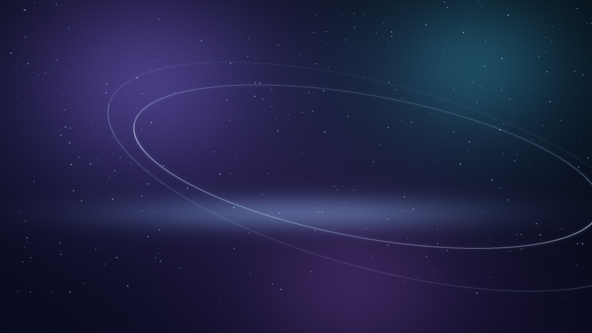 Anelli di luce in orbita su un cielo viola pieno di stelle