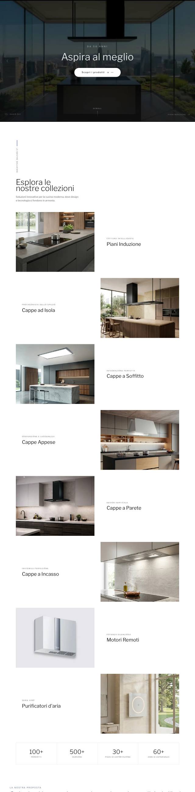 Home di un sito di cappe d'arredo: cucina in legno con una cappa di design