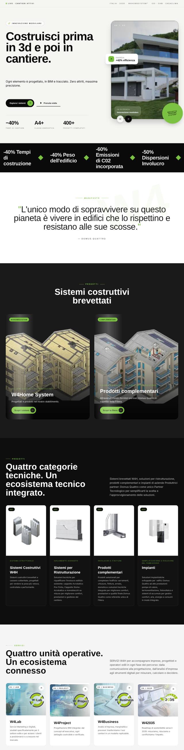Home di un sito per un'impresa di costruzioni: casa moderna e titolo dal render alla realtà